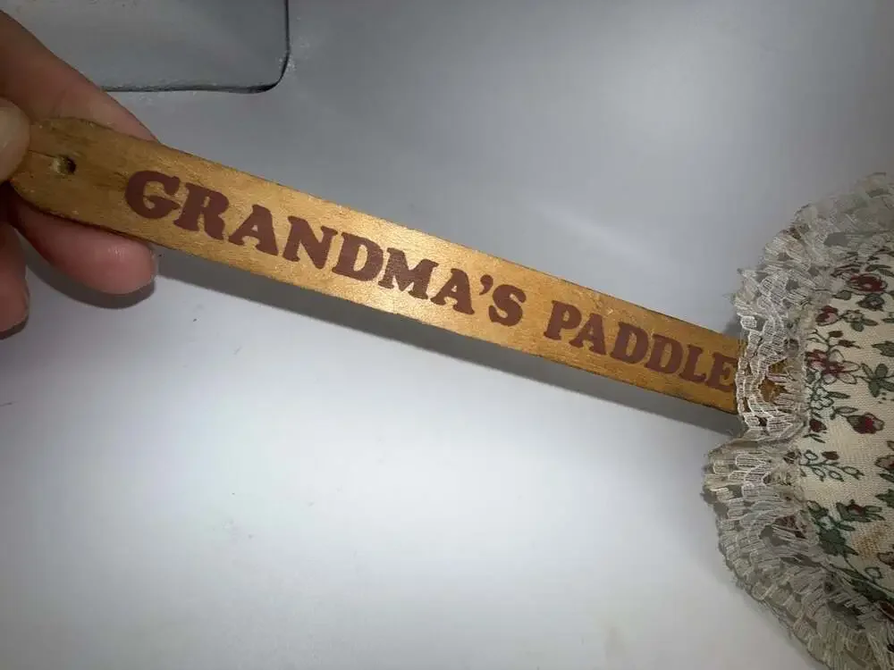 Vintage Floral Fabric and Lace Padded Paddle with Wooden Handle